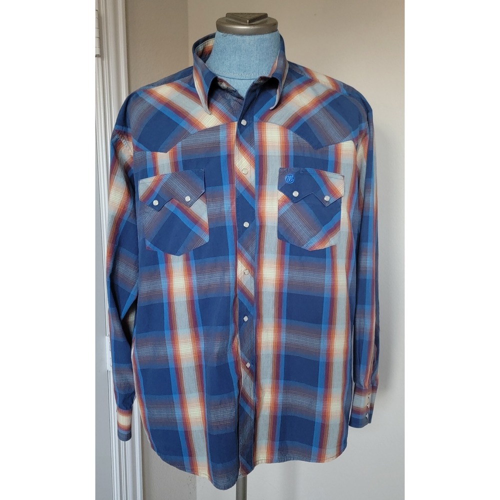 Wrangler Men's Western Button Up Pearl‎ Snap Multicolor Plaid Long Sleeve Sz XL